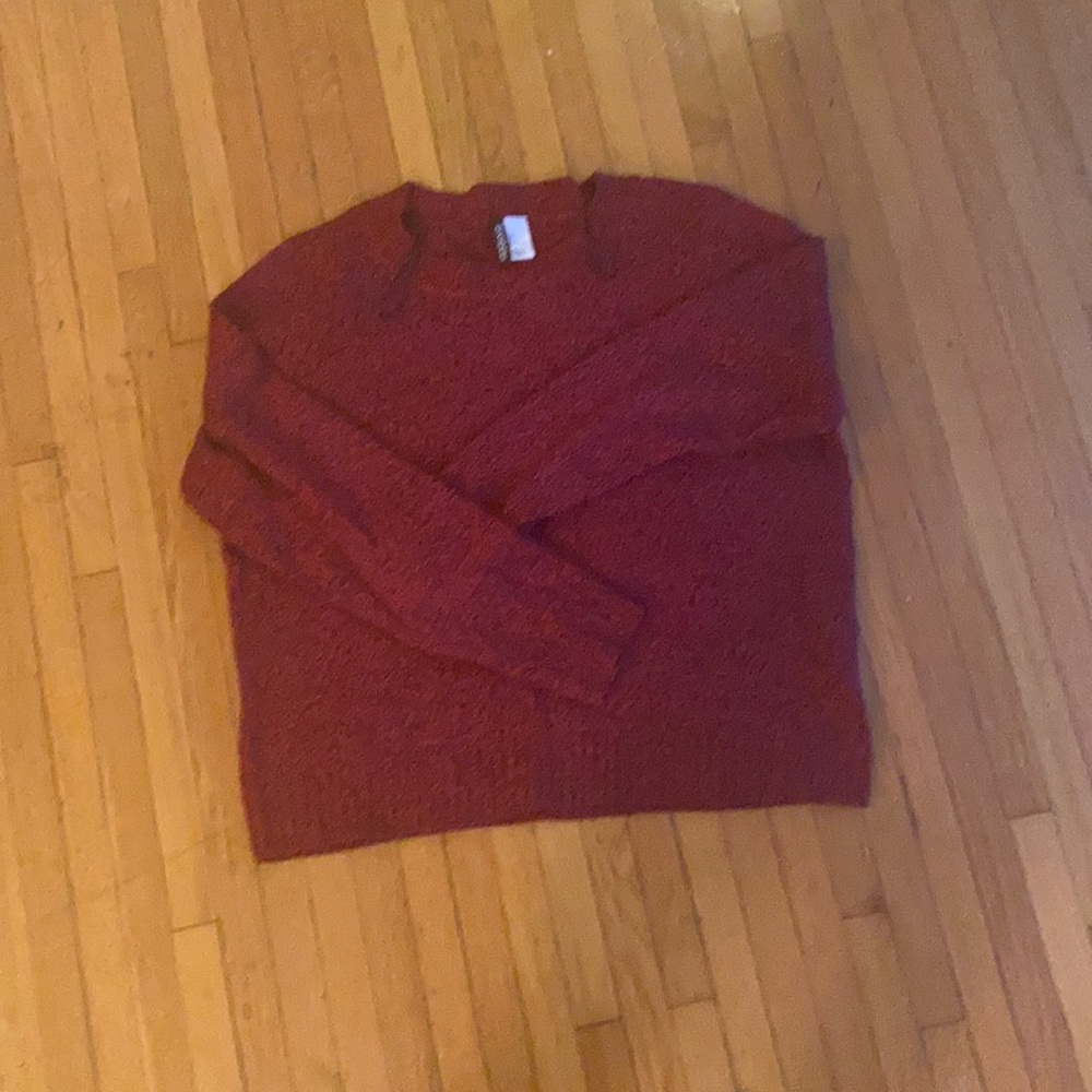 Red and blue, barely warm,  fairly warm sweater